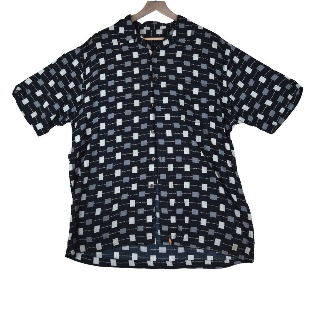 Vintage OP Ocean Pacific Flowy Geo Print Button Up Shirt Surf Faded Black Large